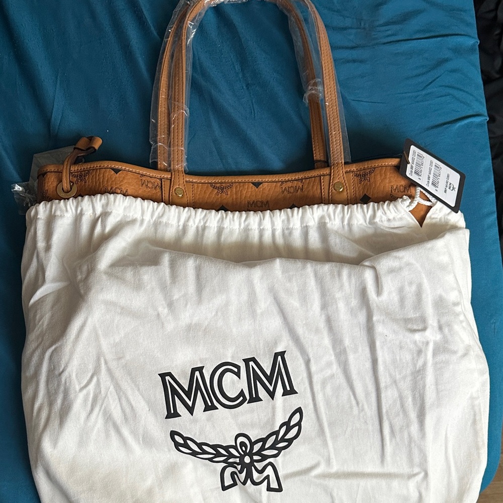 MCM Brown Leather Tote with White Dust Bag